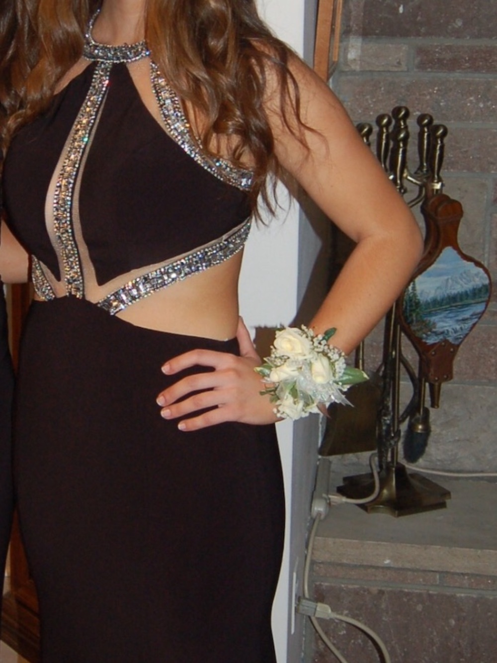 BouBou black Prom dress with silver gem cutout detail